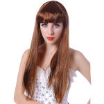 Perruque longue chatain  frange femme