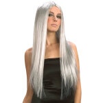Perruque longue grise femme halloween