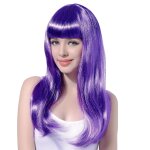 Perruque longue violette � frange femme