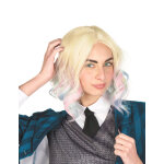 Perruque luxe ondule blonde  mches bleues et roses adulte