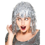 Perruque mtallique argent  frange adulte