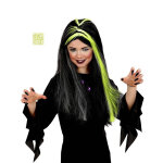 Perruque sorci�re noire et blanche phosphorescente fille halloween