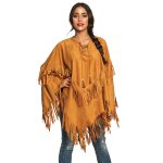 Poncho indien � franges marron femme