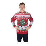 Pull de nol adulte rouge avec sapins de nol