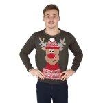 Pull de nol gris renne lumineux et musical adulte