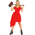Robe rouge d'arlequin fou femme