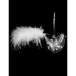 Suspension pour sapin en verre oiseau et plumes 7 cm