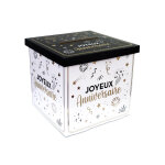 Urne en carton joyeux anniversaire blanche, dor et noir