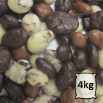Bouches au chocolat blanc, noir, lait, fourres aux raisins bio
