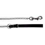 Laisse cuir chaine fine noir 1 m