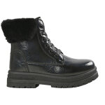 Bottines fille vernis noir avec col fausse fourrure girl time