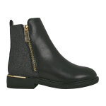 Bottines zippes fille noir  paillettes cuir