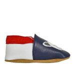 Chaussons bb en cuir bleu marine motif chien tipo alto cuir