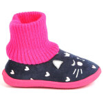 Chaussons bb fille motifs chats bleu marine