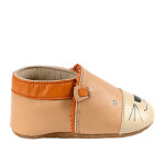 Chaussons cuir souple camel pour bb motif lion - tipo alto cuir