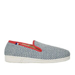 Chaussons femme bleu et blanc fourrs en laine