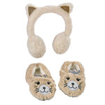 Chaussons + protge oreilles fille peluche beige