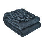 Echarpe large femme bleu marine  franges