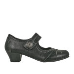 Escarpins  brides avec boutons fantaisies noir cuir