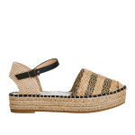 Espadrilles plateforme femme beige et noir en raphia vice versa cuir