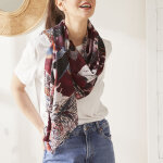Foulard femme bordeaux  motif fleuri