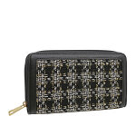 Grand portefeuille noir motif jacquard dtails mtalliss