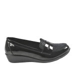 Mocassins compenss femme noir vernis lady confort cuir