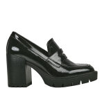 Mocassins crants  talon femme vernis noir mascara cuir