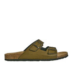 Mules homme vert kaki double bride arizona cuir