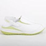 Mules sabots femme safety jogger blanc / vert cuir