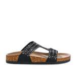 Mules plates femme noir cloutes tamiko cuir