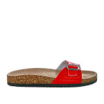 Mules anatomiques femme rouge  boucle tamiko cuir