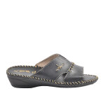Mules compenses femme en cuir noir flexi's cuir