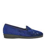 Pantoufles confort femme bleu marine avec broderies