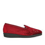 Pantoufles confort femme rouge bordeaux avec broderies