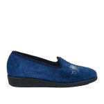 Pantoufle femme confort avec broderies bleu jean