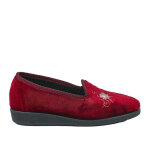 Pantoufle femme confort avec broderies bordeaux