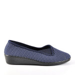 Pantoufle femme confort motifs pois bleu marine