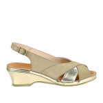 Sandales compenses bicolores femme lady confort beige cuir