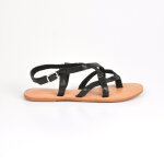 Sandales plates femme avec effet reptile tipo alto noir en cuir cuir