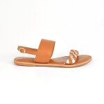 Sandales plates femme tipo alto camel en cuir cuir