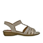 Sandales plates femme beige  strass relife cuir