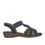 Sandales plates femme bleu avec strass relife cuir