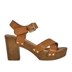 Sandales sabots  talon femme marron clous mascara cuir