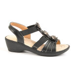 Sandales � talons femme noir motifs fleurs lady confort cuir