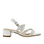 Sandales tresses  talons femme blanc mascara cuir