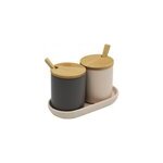2 pots à épices en céramique avec couvercles et cuillères en bambou box & beyond 2 pots à épices en céramique avec couvercles et cuillères en bambou box & beyond