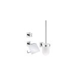 3 accessoires wc muraux avec brosse et pot, drouleur papier toilette et patre, acier chrom et verre ...