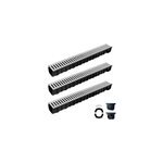 3 caniveaux en lot pp noir avec grille en acier galvanis 300 x 12 cm