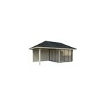 Abri / studio de jardin palmako bianca  ; set 205 ; bois naturel p. 28 mm surface totale 12, 9m + pergola ...
